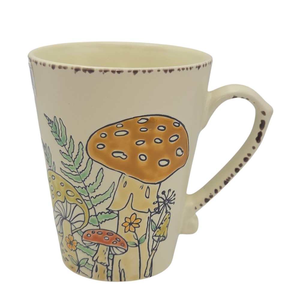 Spectrum Designz Hand Painted Fall Mushrooms Embossed Coffee Mug 16oz Multicolor